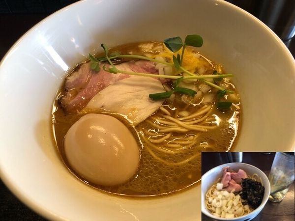 「【限定】柚子薫る焼き牡蠣らあめん980円、和え玉250円」@麺処 学の写真