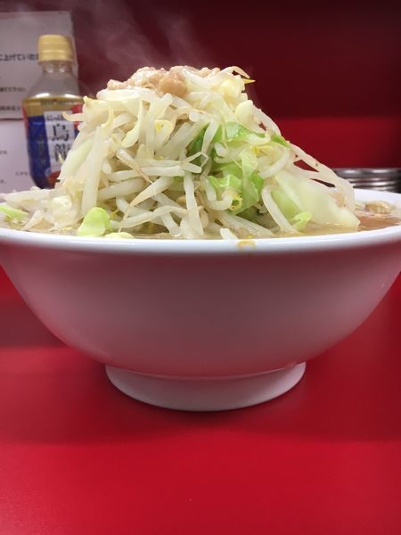 「小ラーメン少なめ  玉子  ヤサイちょいマシ  ➕  ニンニク多」@ラーメン二郎 神田神保町店の写真