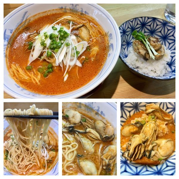 「限定 牡蠣まみれの味噌チゲそば牡蠣バター醤油丼付き 1000」@麺処 清水 長岡川崎店の写真