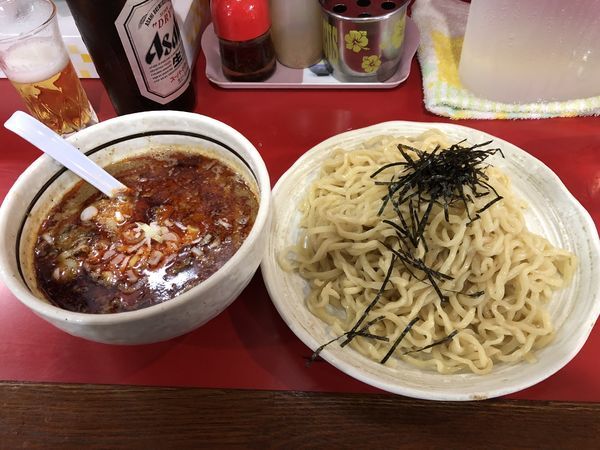 「坦々つけ麺（極辛）+ビール」@桃天花の写真