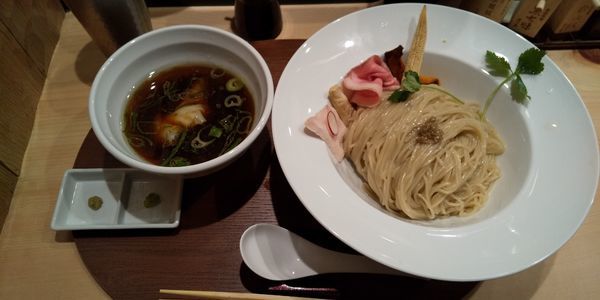 「鶏とポルチーニ茸の醤油つけSOBA」@銀座 篝 本店の写真