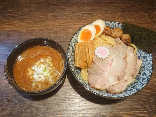 「えび香る鶏豚骨つけ麺(つくねトッピング)」@麺処はなぶさの写真