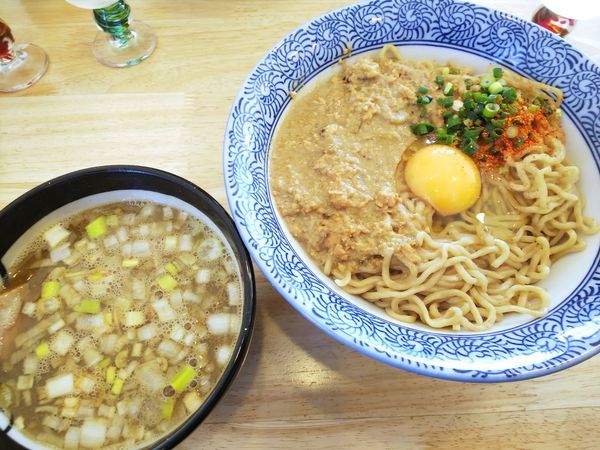 「【限定】かま玉つけそば＋日本酒　980＋α円」@中華そば専門 とんちぼの写真