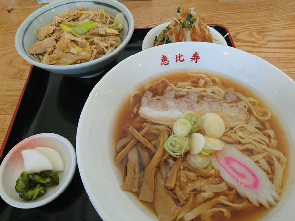 「ねぎチャーシュー丼セット(醤油・手打ち麺)」@恵比寿の写真