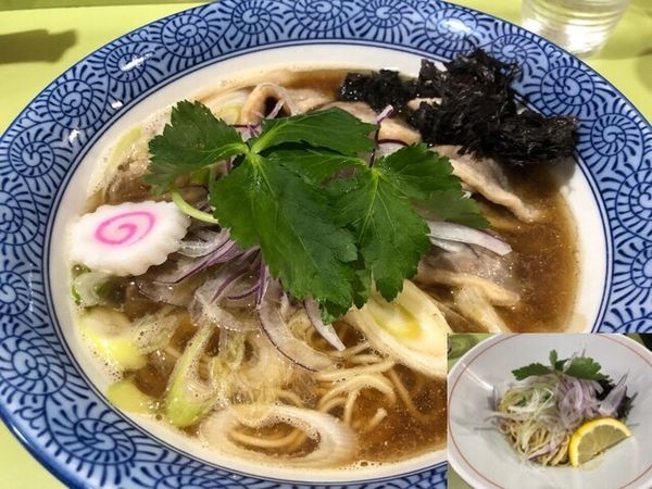 「鴨南蛮そば850円、和え玉花椒250円」@溝ノ百合の写真