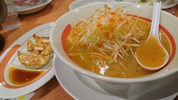 「ネギラーメン、ライスセット(ライス、餃子)」@幸楽苑 杉並高井戸店の写真