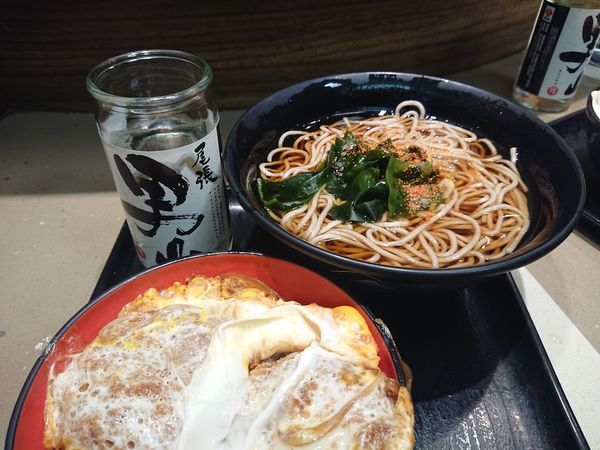 「ミニひれかつ丼セット560円＋日本酒200円」@名代 富士そば 秋津店の写真