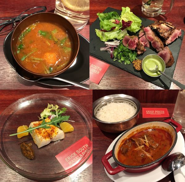 「骨付きラム肉・野生鹿カレー・和ダシラッサムetc」@エリックサウス マサラダイナーの写真