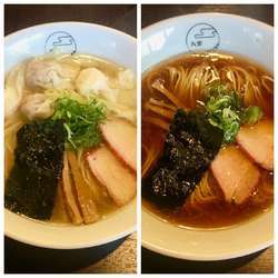白だし特製ワンタン麵（ハーフ）＋黒だし支那そば