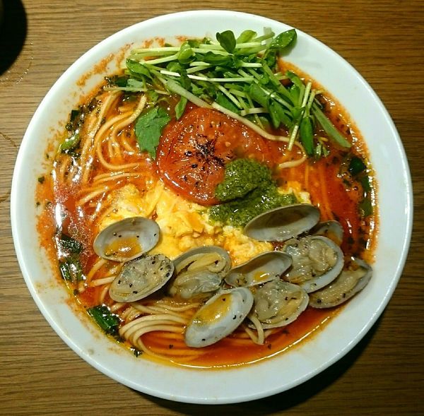 「ボンゴレチリトマトソバ【限定】」@中華そば 二階堂の写真