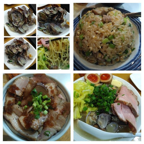 「豚骨塩にんにくバター浅蜊ラーメン＋チャーシュー丼＋チャーハン」@麺屋 扇 SENの写真