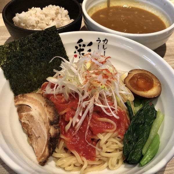 「トマトカレーつけ麺(1辛)+麦ごはん(ランチタイムサービス)」@カレーラーメン 彩 SAIの写真