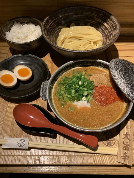 「めんたい煮込みつけ麺セット 味玉」@元祖めんたい煮こみつけ麺の写真