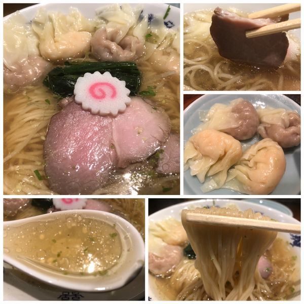 「山椒そば＋(肉ワンタン2エビワンタン2) 1040円」@中華蕎麦にし乃の写真