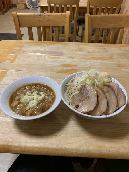「つけ麺G 麺増し(600g) 豚増し アブラ、ニンニク」@中華そば つけ麺 村岡屋の写真