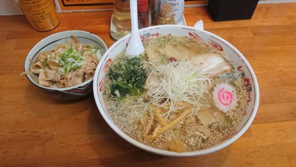 「焼肉丼らーめんセット850円+他」@めんや 梟の写真