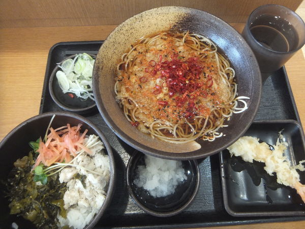 「朝そば(おろし焼きさばめし)360円(クーポン海老天無料)」@ゆで太郎 柏名戸ヶ谷店の写真