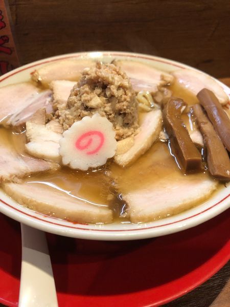 「肉煮干し中華そば780円肉ほぐし100円」@肉煮干し中華そば さいころの写真