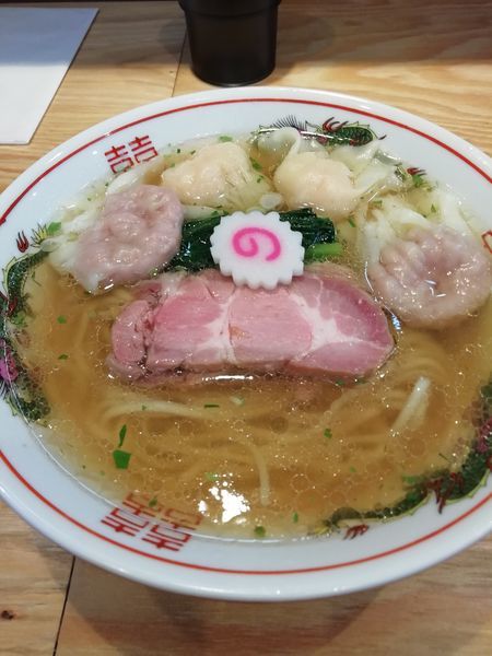 「山椒そば中盛り+肉エビワンタン各2ヶ」@キング製麺の写真