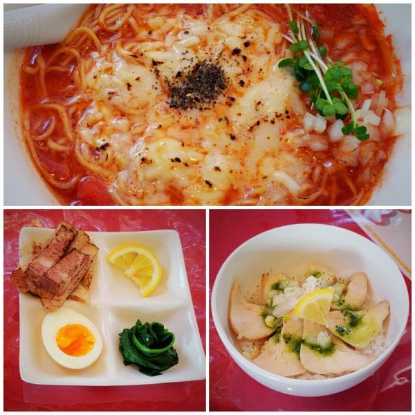 「【期間限定】トマトチーズラーメン+ミニ鶏バジル丼」@居食屋かぶきの写真