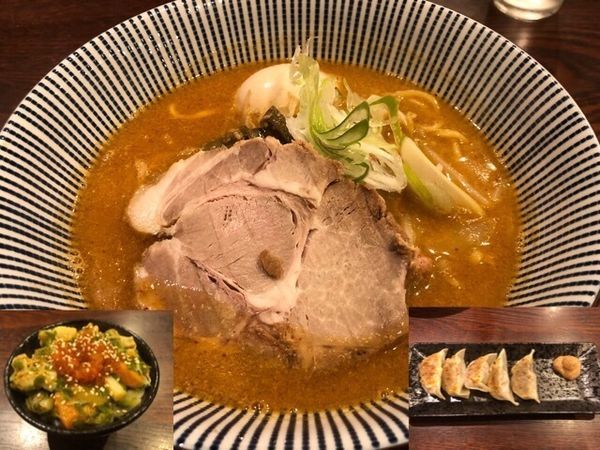 「味玉辛味噌ラーメン1000円、限定海鮮丼、餃子350円」@灼味噌らーめん 八堂八の写真