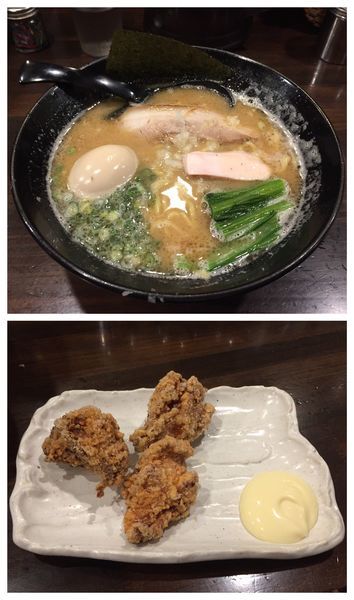 「味玉鶏白湯らーめん＋錦爽鶏からあげ(ハーフ)」@六代目 麺処「まるは」極 西船橋店の写真