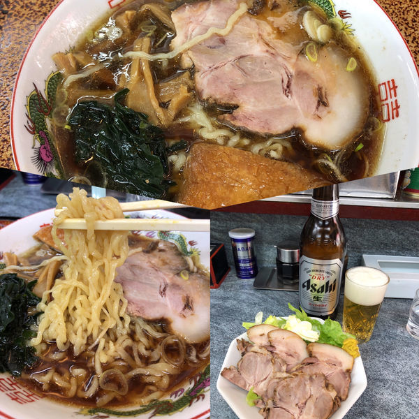 「ﾋﾞｰﾙ700円＋半ﾁｬｰｼｭｰ550円＋ﾗｰﾒﾝ500円」@丸鶴の写真