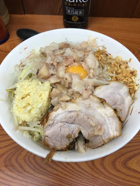 「小ラーメン  汁なし  ヤサイちょいマシ ニンニクマシマシ アブ」@ラーメン二郎 亀戸店の写真