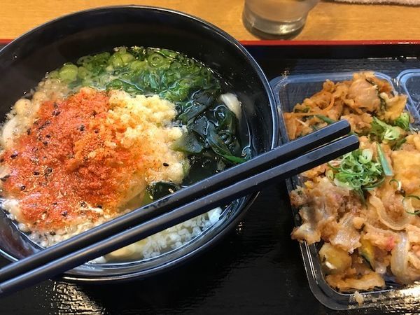 「かけ（並）410円かき揚げ天丼210円」@讃岐うどん 源八の写真