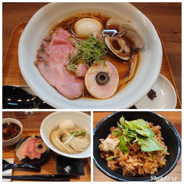 「周年限定・鶏と貝のイデアーレ(つけ麺&醤油ラーメン)ハマグリの炊」@ラーメン 健やかの写真