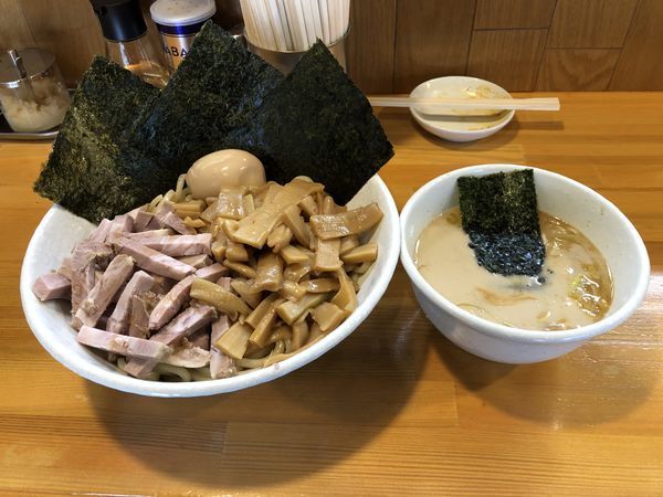 「チャーシューメンマつけ麺+海苔+ビール」@麺屋 永太の写真
