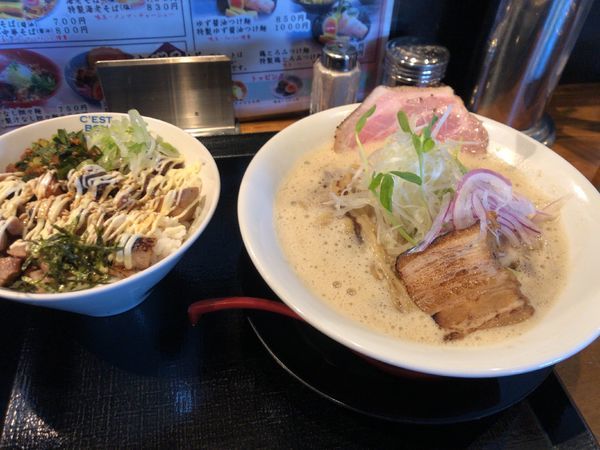 「鷄とろみそば+チャーマヨ丼」@麺屋 甚八の写真