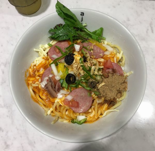 「ピザソバ 麺大盛 ＋ 〆のリゾット」@ajito ism shinjuku baseの写真