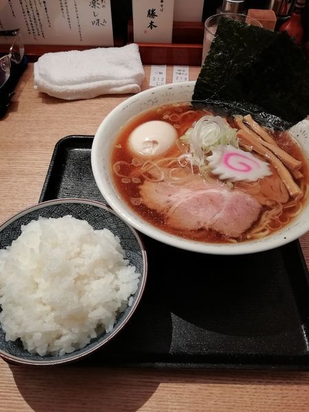 「味玉中華そば+ライス」@中華そば 勝本の写真