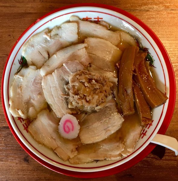 「肉煮干中華そば「29(肉)の日サービス500円＋ほぐし肉」@肉煮干し中華そば さいころの写真