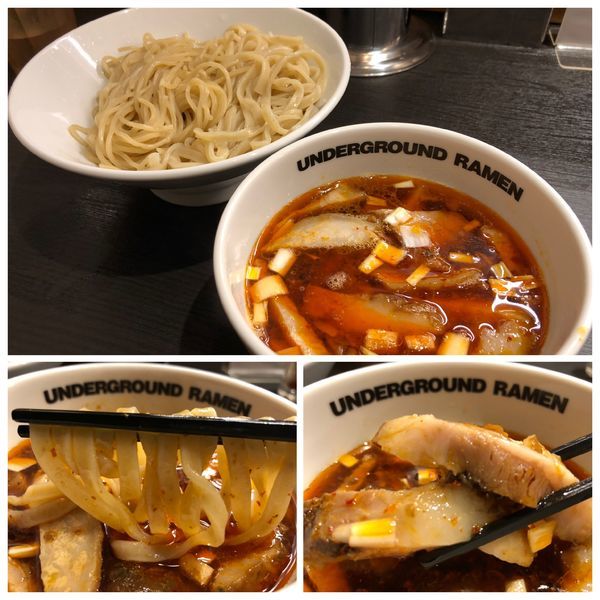 「辛肉もりそば 950円 麺ハーフ&ハーフ」@UNDERGROUND RAMEN 川越仲町の写真