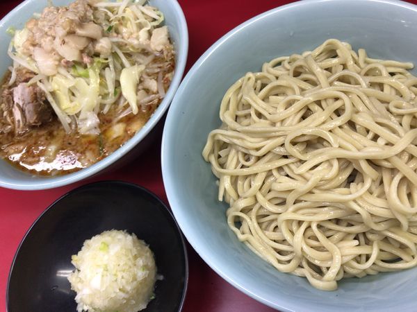 「小つけ麺(ヤサイアブラ)＋鬼おろし柚子こしょうMIX」@ラーメン二郎 中山駅前店の写真