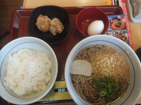 「朝そばセット390円(クーポンで唐揚げ2個無料)」@なか卯 23号四日市店の写真