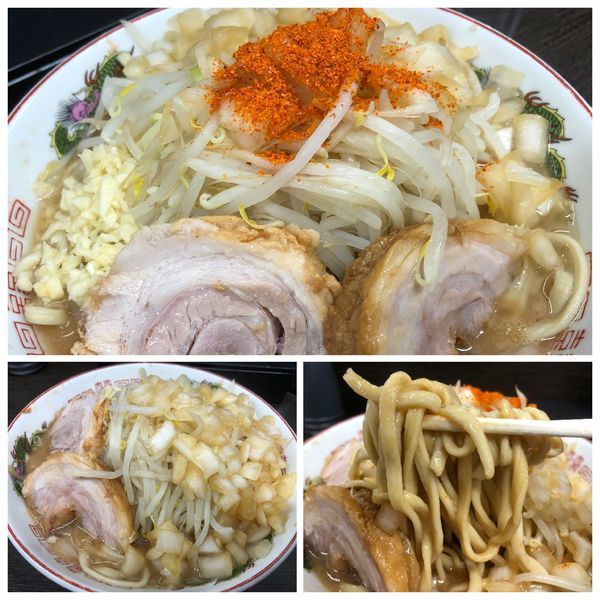 「小ラーメン 750円 麺半分 新タマネギ 50円 ニンニク」@ラーメン二郎 川越店の写真
