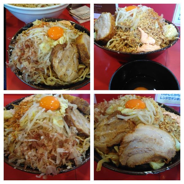 「辛いまぜそば（3辛）+生卵+麺増し800㌘」@麺屋 桐龍の写真