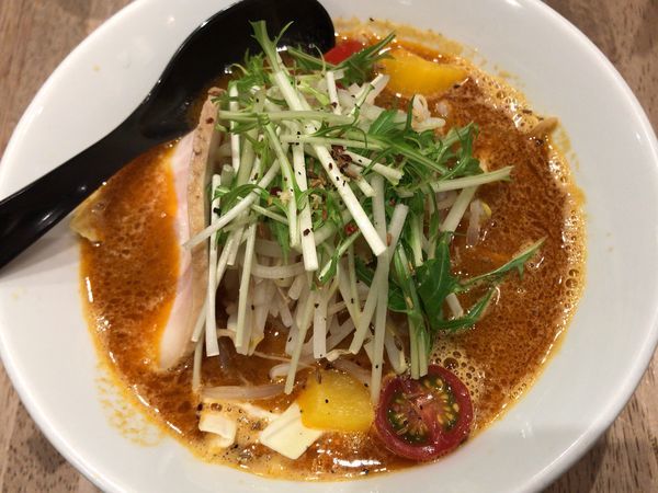 「スパイストンコツソバ＋替玉」@ソラノイロ トンコツ&キノコの写真