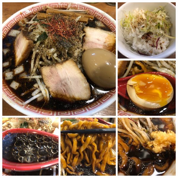 「【限定】丸めブラック 味玉 950円 梅しらすご飯サービス✨」@背脂煮干 丸め 新所沢店の写真