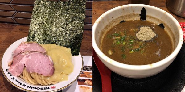 「濃厚煮干つけめん中盛(900円)ノリ開店サービス」@NIBOSHI TSUKEMEN 凪 大宮南銀通り店の写真