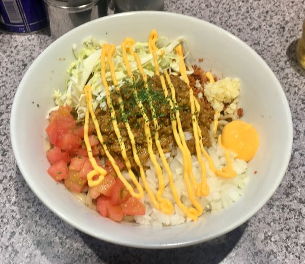 「タコスまぜそば小【限定】+追加キーマカレー」@ラーメン宮郎の写真