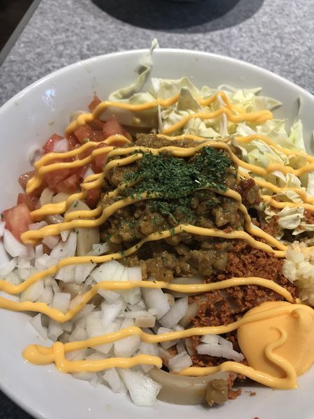 「限定 タコス混ぜそば （豪麺）+キーマ 半ライス」@ラーメン宮郎の写真