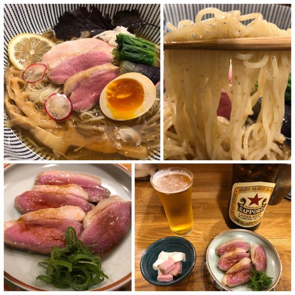 「冷やし出汁そば 880円 鴨肉 300円 ビール550円」@中華そば きなりの写真