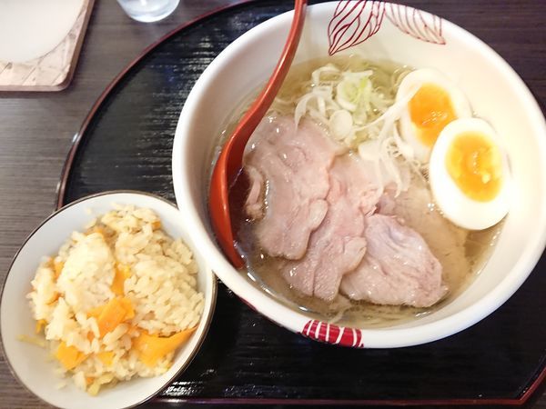 「【一周年記念限定】あす花 極（特製しお）＋だし炊きごはん」@麺処 あす花の写真