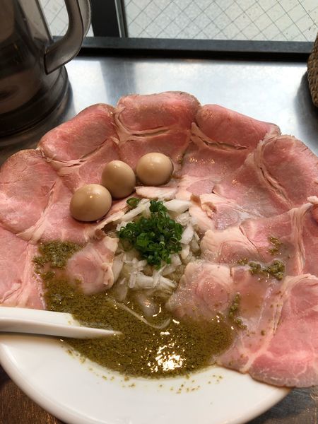 「鮑の肝蕎麦(清湯) 1000円 肉増し300円 うずら100円 」@さんじの写真