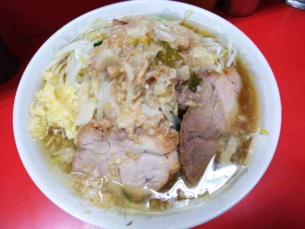 「小ラーメン　麺カタメ　ニンニクアブラ　700円」@ラーメン二郎 上野毛店の写真