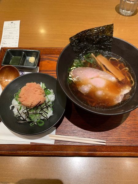 「七だし中華そば880円、やまやの明太子ご飯300円。」@七だし屋の写真